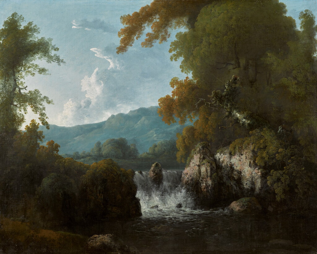 View full screen - View 1 of Lot 131. IRISH SCHOOL, 18TH CENTURY | A VIEW OF THE BOGHRA MOUNTAINS, WITH A RIVER AND WATERFALL.