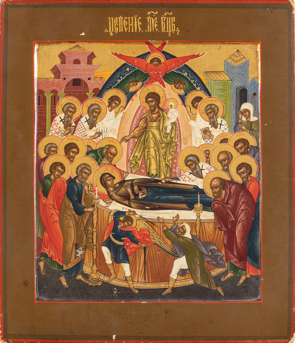 View full screen - View 1 of Lot 54. An icon of the Assumption of the Virgin, Russia, 19th century | Icône représentant l'Assomption de la Vierge, Russie XIXe siècle.