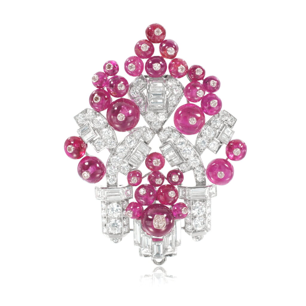 View full screen - View 1 of Lot 794. Ruby and diamond brooch/pendant, circa 1930.