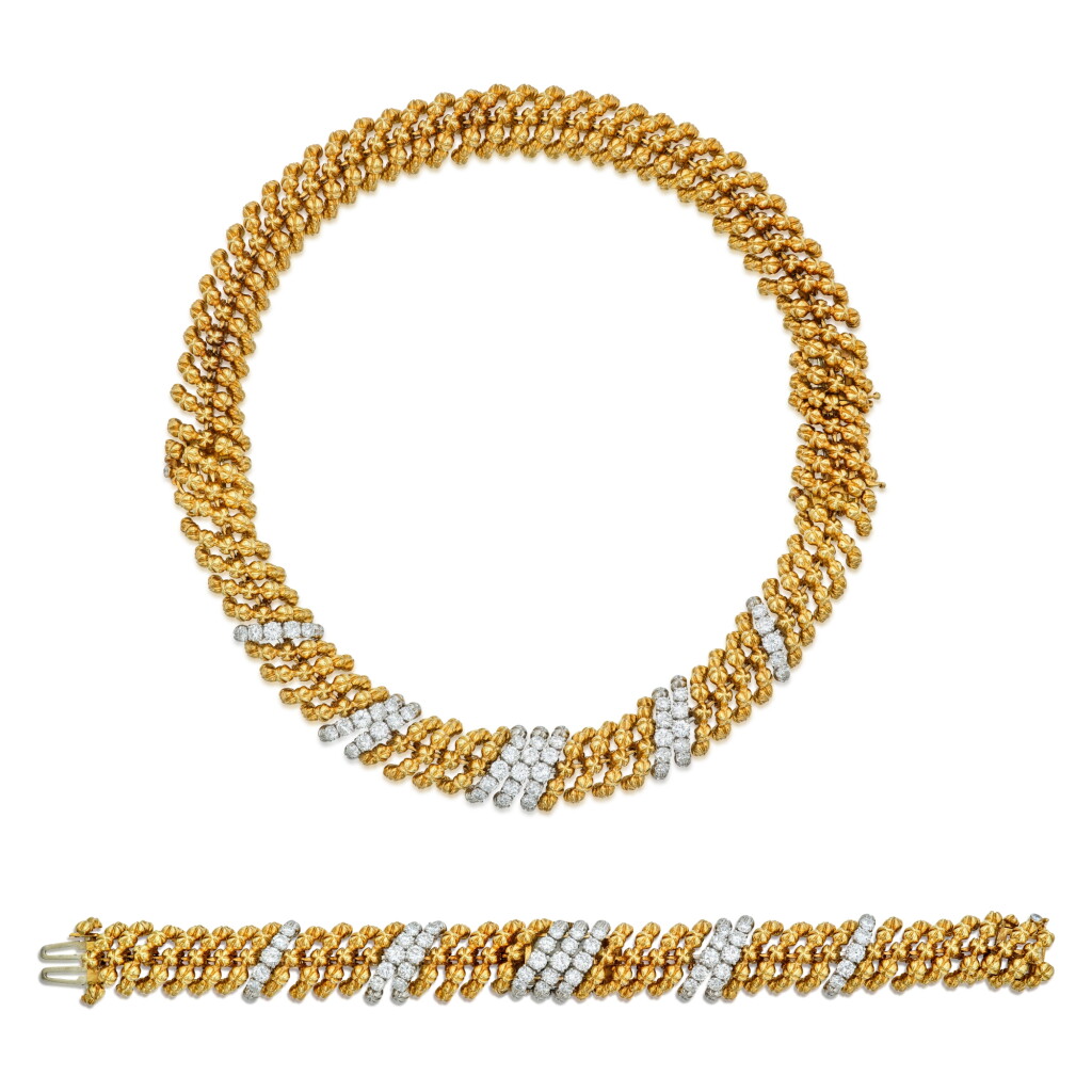 View full screen - View 1 of Lot 208. Gold and Diamond Necklace and Bracelet-Watch.
