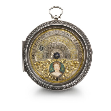 View full screen - View 1 of Lot 202. SILVER PAIR CASED WANDERING HOUR VERGE WATCH WITH PORTRAIT OF QUEEN ANNE AND TO CELEBRATE THE ACT OF UNION IN 1707, CIRCA 1710.