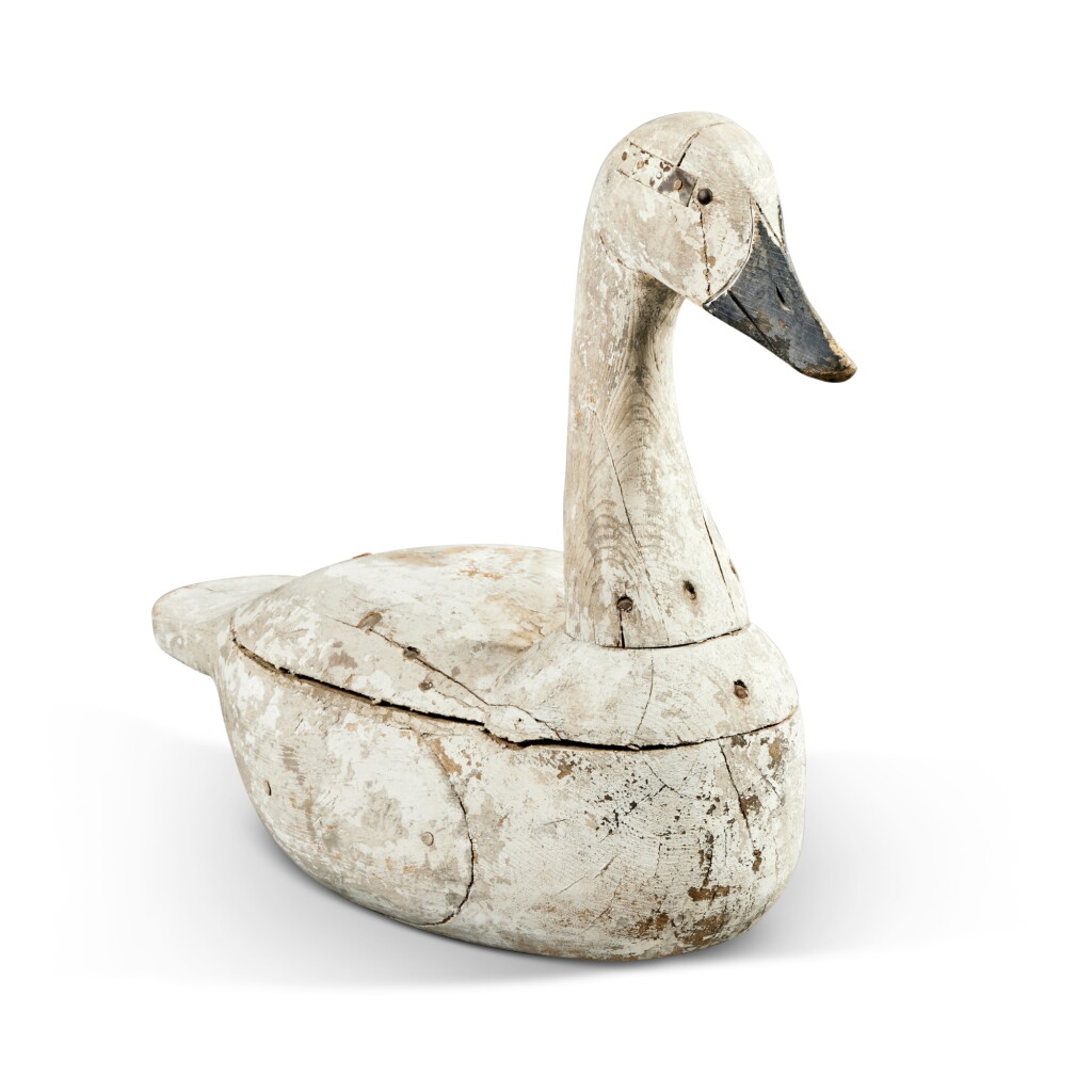 View full screen - View 1 of Lot 355. Carved and White-Painted Wooden Swan Decoy, North Carolina or Virginia, Circa 1900.