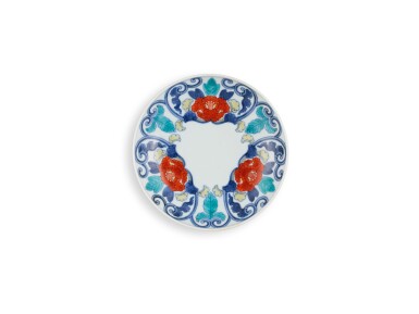View full screen - View 1 of Lot 2180. A porcelain dish, Nabeshima ware, Hizen, Edo period, early 18th century | 色絵牡丹唐草文皿 肥前 鍋島藩窯 江戸時代中期 18世紀前半.