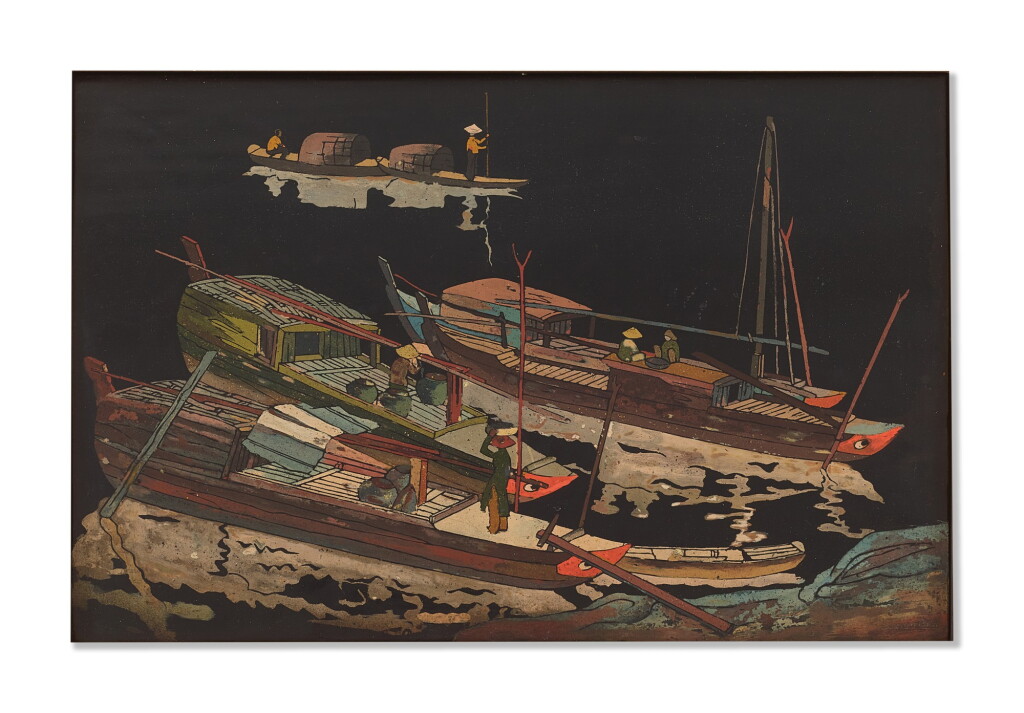View full screen - View 1 of Lot 3078. APPLIED ARTS SCHOOL OF THU DAU MOT | SCENE DE PORT SUR LE FLEUVE DU MÉKONG (THE MÉKONG RIVER HARBOUR SCENE).