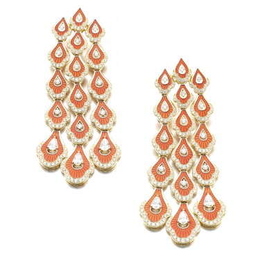 View full screen - View 1 of Lot 1067. Pair of enamel and diamond earrings.