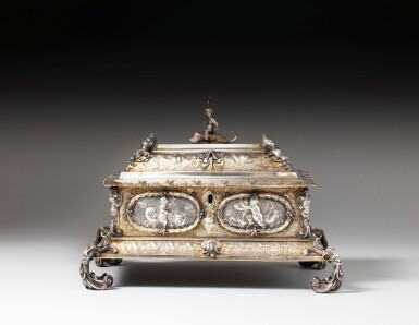 View full screen - View 1 of Lot 23. An important parcel-gilt silver rectangular casket, Theodor Menth, Augsburg, 1644-1647 | Important coffret rectangulaire en argent et vermeil par Theodor Menth, Augsbourg, 1644-1647.