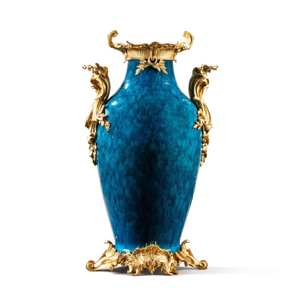 View full screen - View 1 of Lot 710. A Louis XV style gilt-bronze mounted Chinese turquoise porcelain vase.