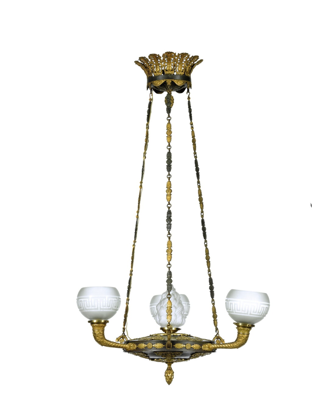 View full screen - View 1 of Lot 162. An Empire style patinated and gilt-bronze colza chandelier, early 20th century.