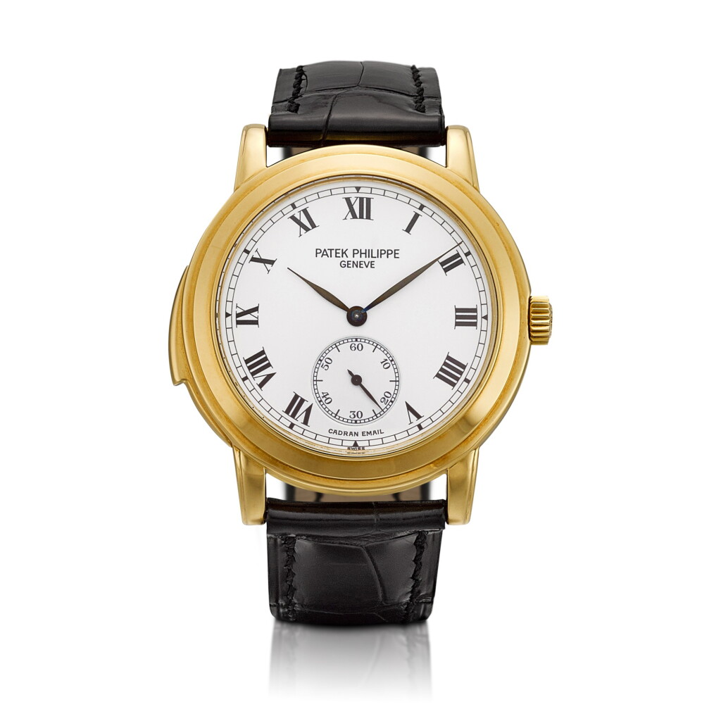 View full screen - View 1 of Lot 2203. Reference 5079 | A yellow gold minute repeating wristwatch with cathedral gongs and enamel dial, Made in 2002 | 百達翡麗 | 型號 5079 | 黃金三問腕錶,備大教堂音簧及琺瑯錶盤,2002年製.