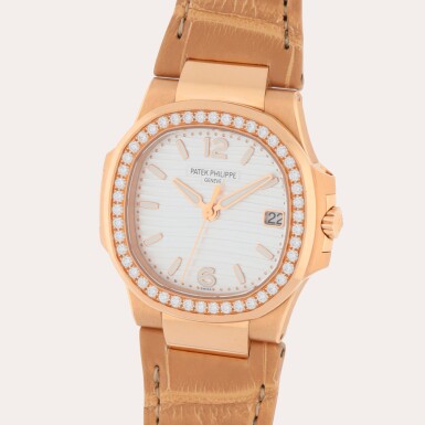 View full screen - View 1 of Lot 303. Nautilus, Reference 7010R-011 | A pink gold and diamond-set wristwatch with date | Circa 2020.