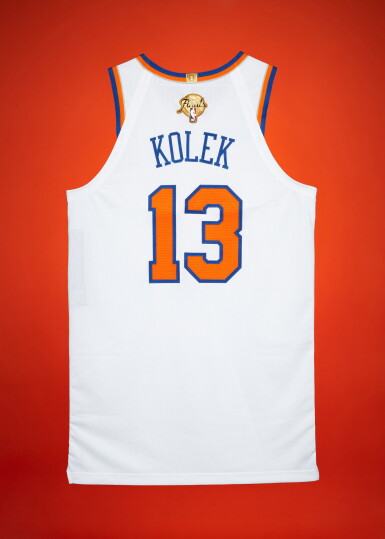 View full screen - View 1 of Lot 24. Tyler Kolek New York Knicks 2026 NBA Finals Game Issued Association Edition Jersey | Game 1 | Matched to Game 1 Locker Room Image.