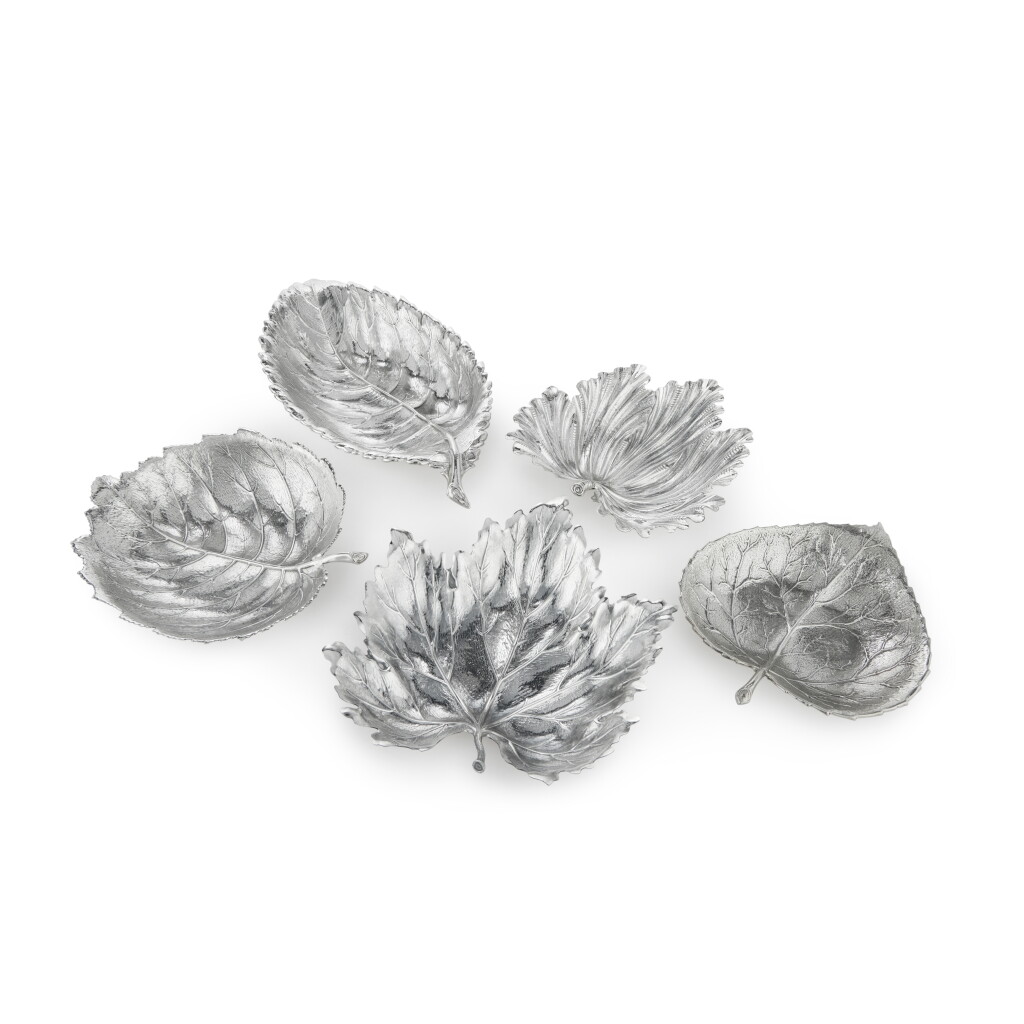 View full screen - View 1 of Lot 49. A Group of Five Italian Silver Leaf-Form Dishes, Buccellati, Milan and Bologna, Modern.