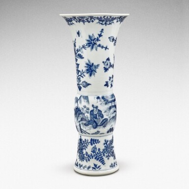 View full screen - View 1 of Lot 6. A very rare Meissen Augustus Rex underglaze-blue and white beaker vase, Circa 1725.