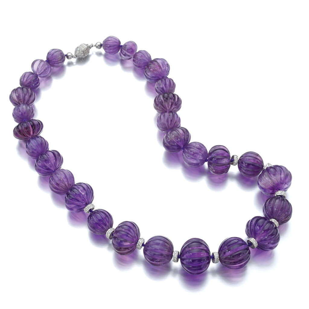 View full screen - View 1 of Lot 86. AMETHYST AND DIAMOND NECKLACE.