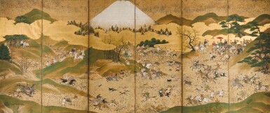 View full screen - View 1 of Lot 166. ANONYMOUS EDO PERIOD, LATE 17TH CENTURY | HUNTING SCENE BEFORE MOUNT FUJI.