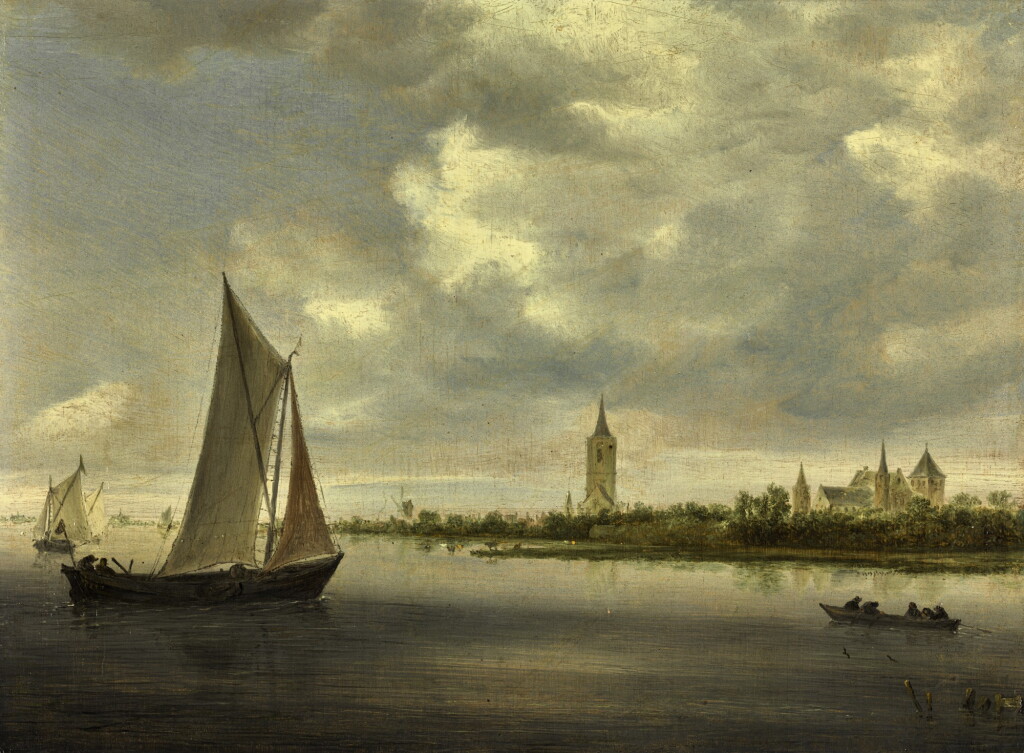 Voir en plein écran - Voir 1 du lot 9. A river landscape with sailing boats, possibly a view on the Wijkermeer | 《河上帆船風景,應為維格米爾的景觀》.