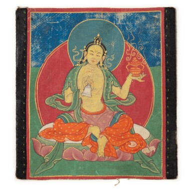 View full screen - View 1 of Lot 82. A small finely painted thangka depicting Tara Tibet, 17th-18th century | 西藏 十七至十八世紀 度母唐卡 設色布本.
