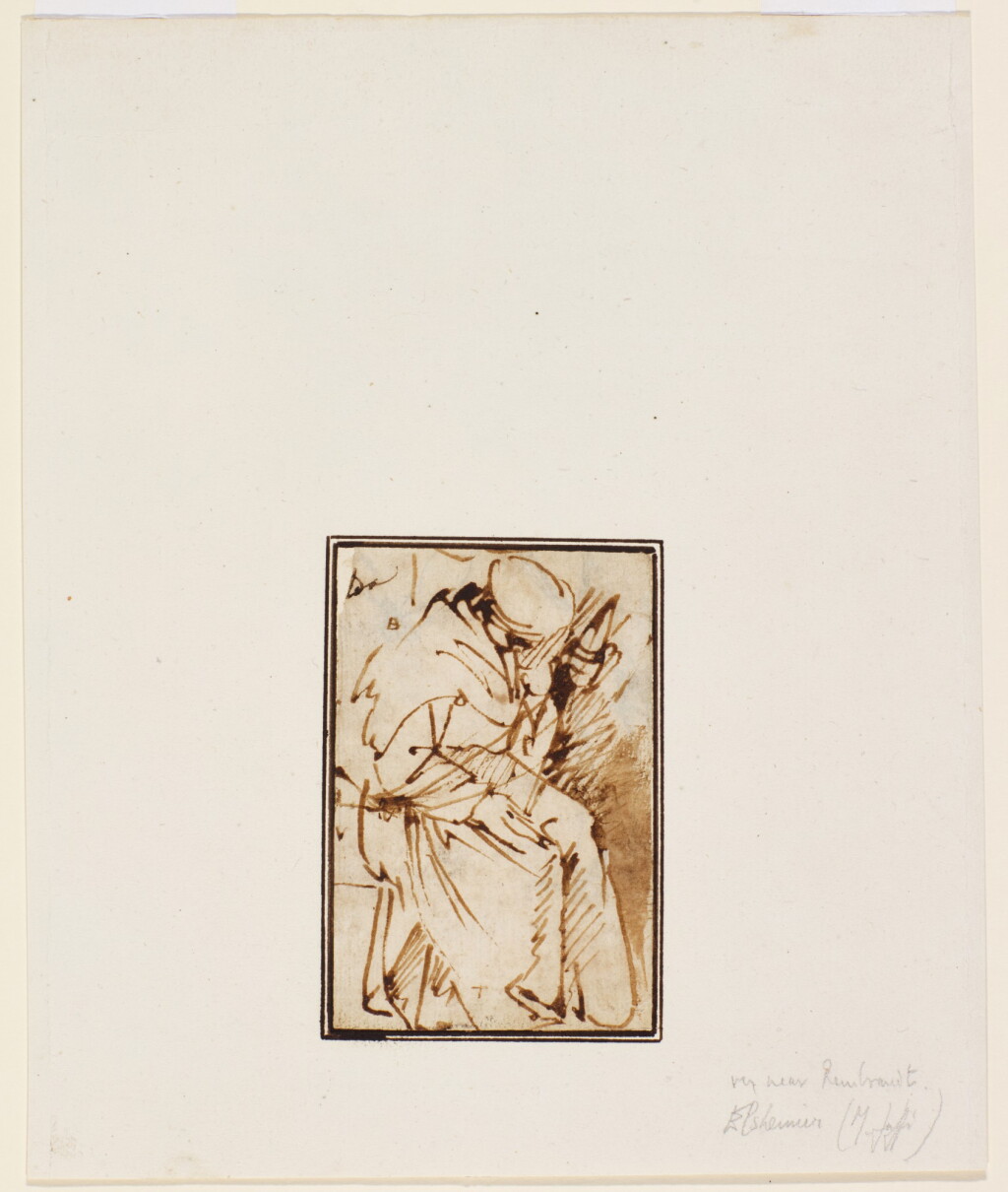 View full screen - View 1 of Lot 216. REMBRANDT SCHOOL | STUDY OF A SEATED ROBED FIGURE.