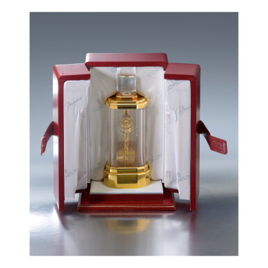 View full screen - View 1 of Lot 829. BACCARAT/CORUM | GOLDEN BRIDGE, A GILT AND CRYSTAL SKELETONIZED DESK TIMEPIECE CIRCA 1995 | 巴卡拉/崑崙 | 「GOLDEN BRIDGE」鍍金鑲水晶鏤空座鐘,年份約1995.
