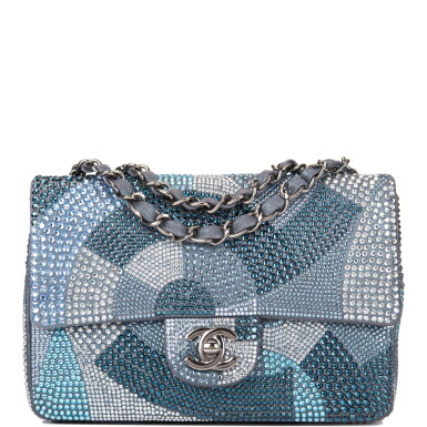 View full screen - View 1 of Lot 31. Chanel Multicolor Strass Flap Bag of Swarovski Crystals and Grey Leather with Silver Tone Hardware.
