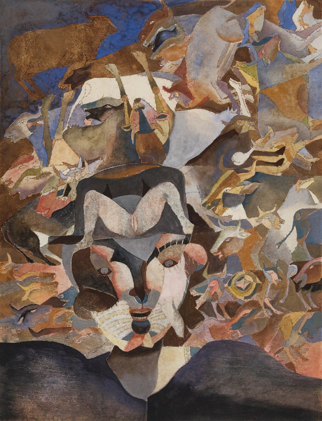View full screen - View 1 of Lot 344. Man and Cows.
