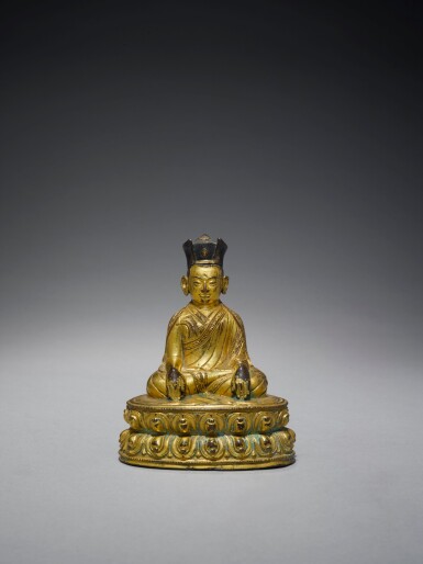 View full screen - View 1 of Lot 328. A Gilt Copper Alloy Figure of the Third Karmapa, Tibet, 14th Century.