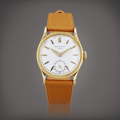 View full screen - View 1 of Lot 380. Calatrava, reference 96 Montre bracelet en or jaune | Yellow gold wristwatch Vers 1955 | Circa 1955.