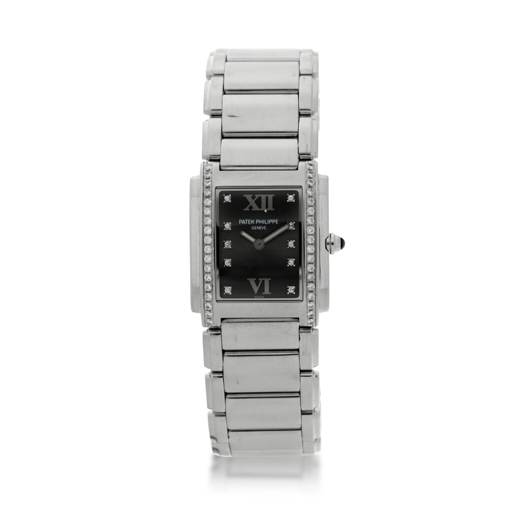 View full screen - View 1 of Lot 264. REFERENCE 4910/10A TWENTY-4 A STAINLESS STEEL AND DIAMOND-SET WRISTWATCH WITH BRACELET, MADE IN 2003.