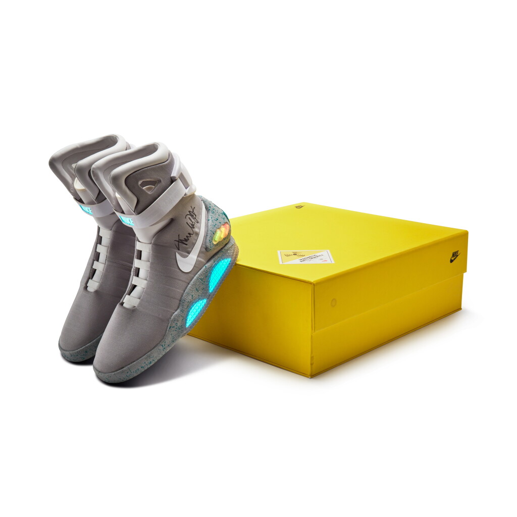 View full screen - View 1 of Lot 1. Michael J. Fox Dual Signed Nike MAG ‘Back to the Future’ | 2011.