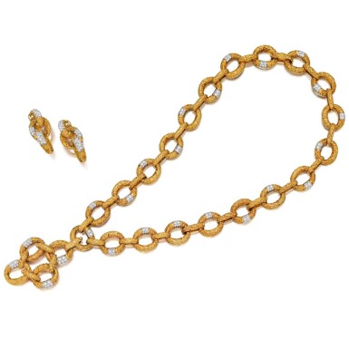 View full screen - View 1 of Lot 236. Gold and Diamond 'Chevalerie' Necklace-Bracelet Combination and Pair of Earclips.