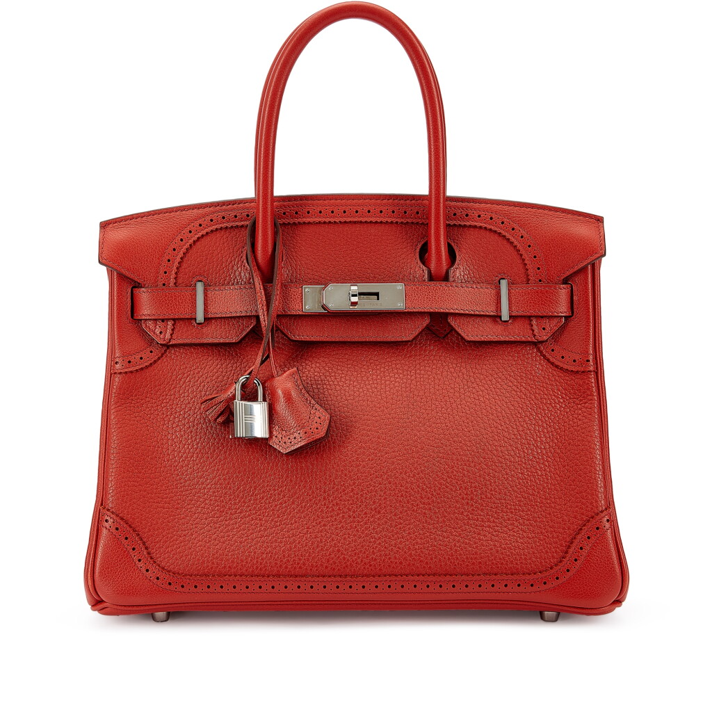 View full screen - View 1 of Lot 1075. Limited Edition Brique Clemence and Evercolor Ghillies Birkin 30 Palladium Hardware, 2016.