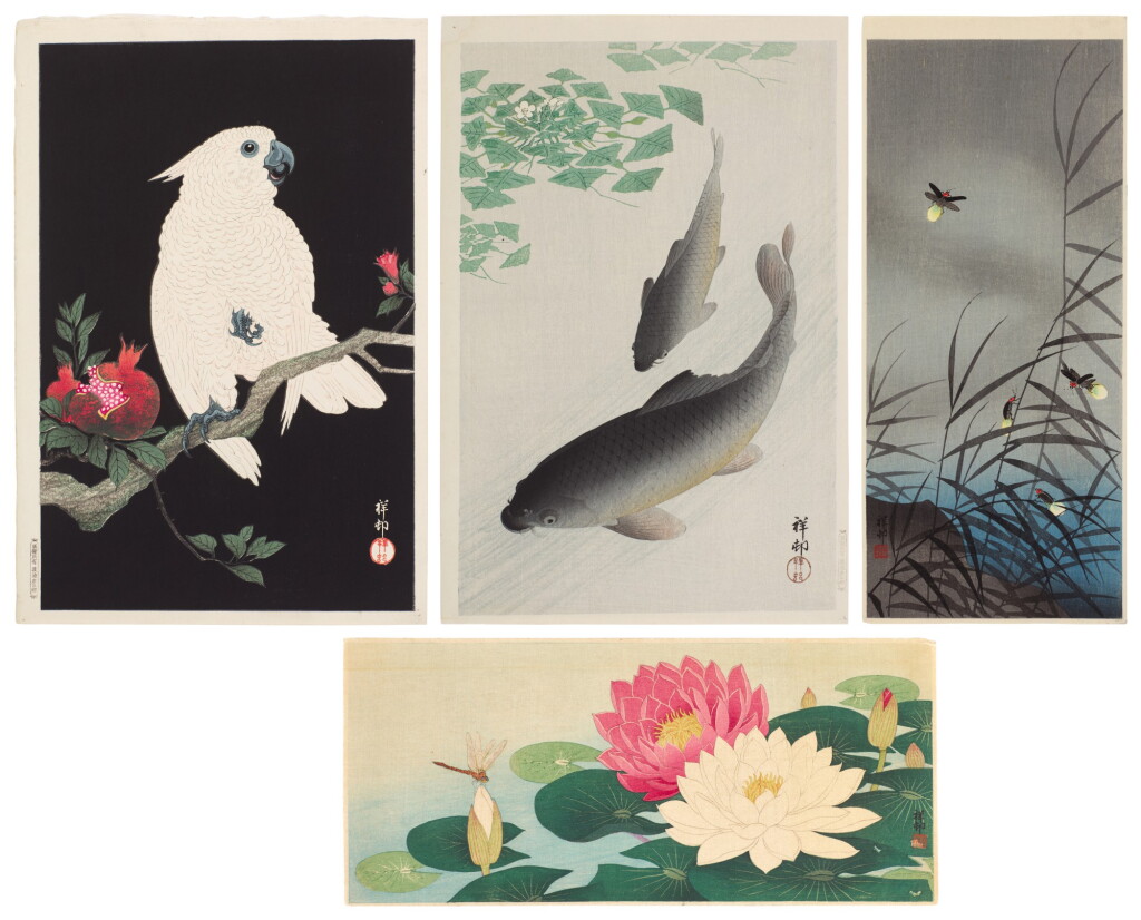 View full screen - View 1 of Lot 168. Ohara Koson (1877-1945) Four woodblock prints, Showa period, 20th century.