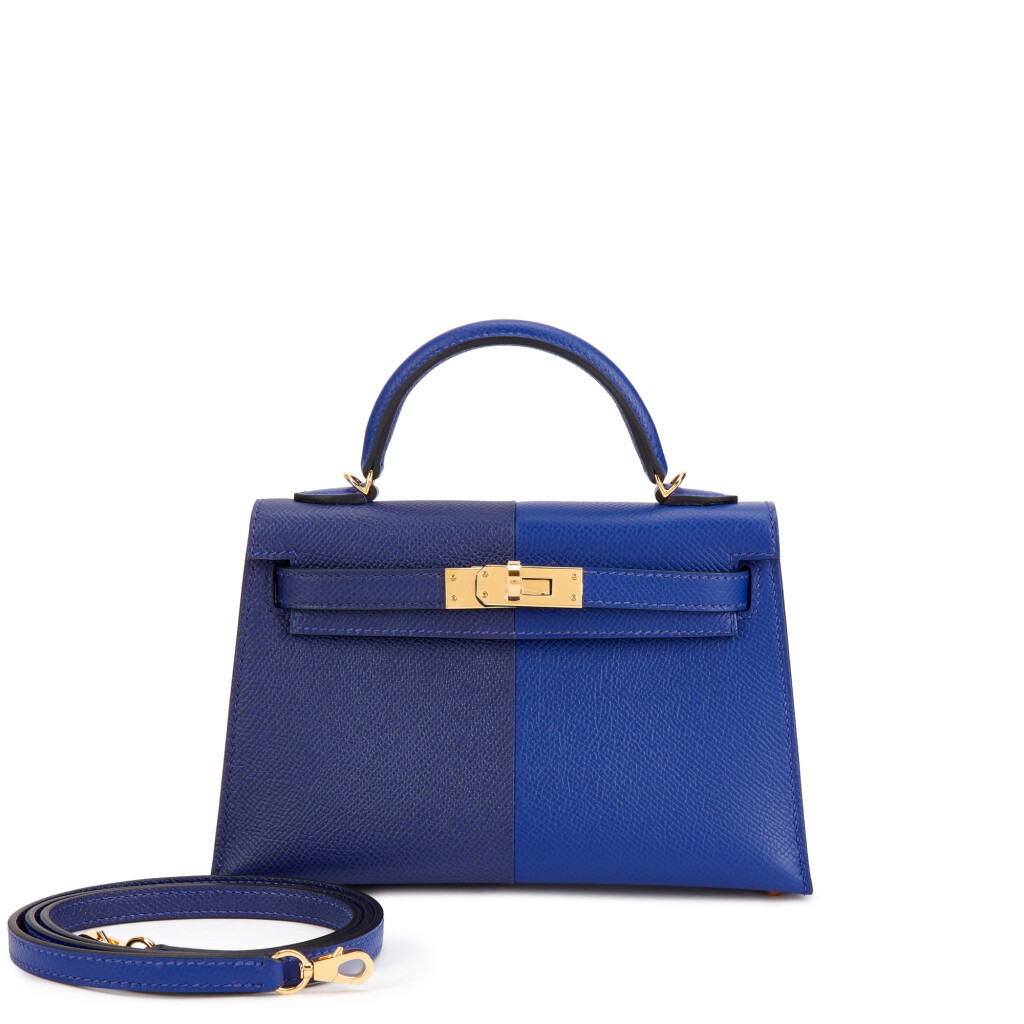 View full screen - View 1 of Lot 3134. Limited Edition Bleu Electrique and Bleu Encre Epsom and Gold Casaque Mini Kelly II 20 Gold Hardware, 2022.