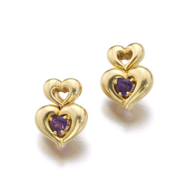 View full screen - View 1 of Lot 536. VAN CLEEF & ARPELS | PAIR OF GOLD AND AMETHYST EAR CLIPS.