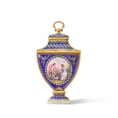 View full screen - View 1 of Lot 1331. A gold and enamel urn-shaped verge watch Circa 1800.