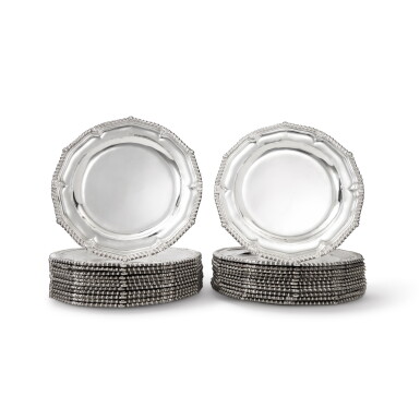 View full screen - View 1 of Lot 1118. An Assembled Set of Twenty-Two George III Silver Dinner Plates, Paul Storr, London, 1808 .