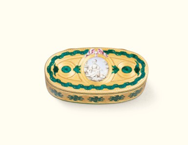 View full screen - View 1 of Lot 223. A gold and enamel box, Pierre-Médard Mothet, Paris, 1766 | Tabatière en or et émail, Pierre-Médard Mothet, Paris, 1766.