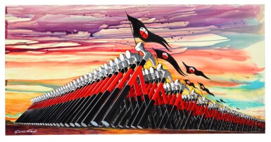 View full screen - View 1 of Lot 316. Gerald Scarfe | Pink Floyd – The Wall | The Marching Hammers, oil on canvas.