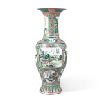 A Large Inscribed Chinese Famille-Verte 'West Lake' Phoenix-Tail Vase, Qing Dynasty, Kangxi Period (1662-1722)