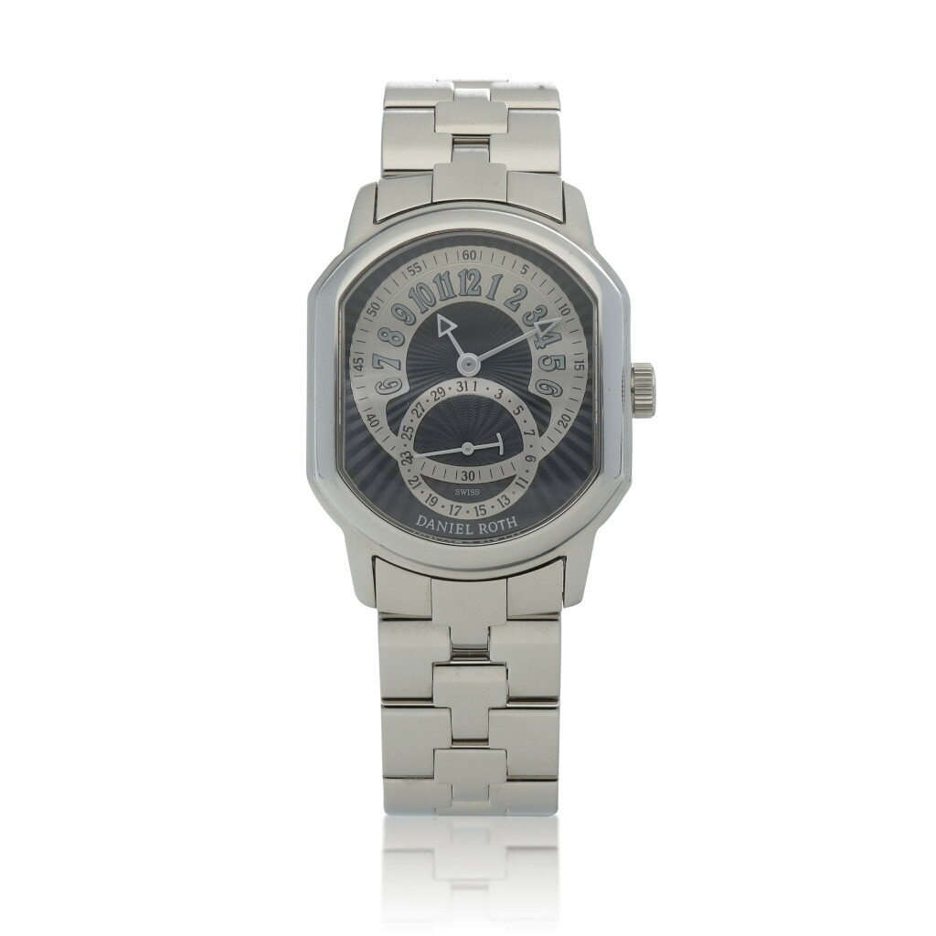 View full screen - View 1 of Lot 69. Ref. 807.L.10 Stainless steel wristwatch with date, retrograde hour and bracelet Circa 2005.
