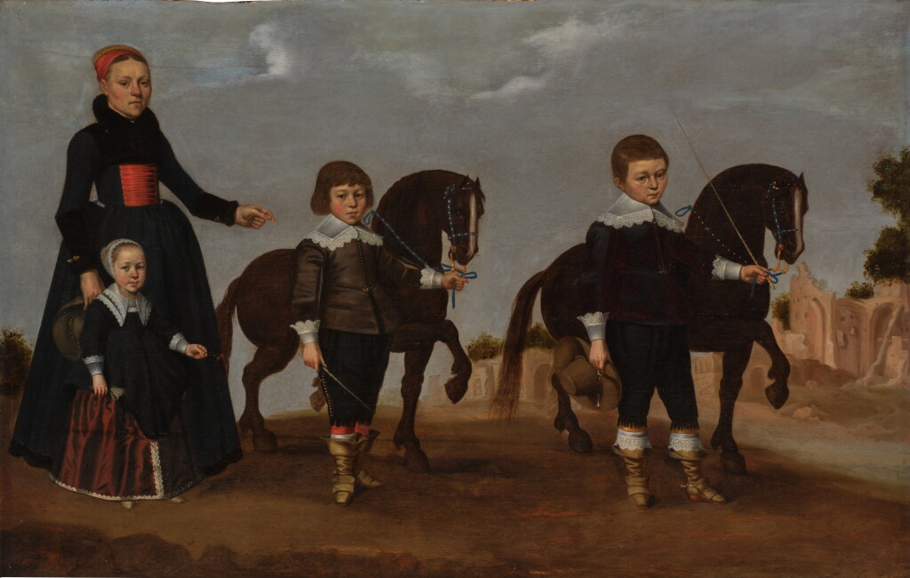 View full screen - View 1 of Lot 59. Lady with a Young Girl and Two Boys With Their Pet Ponies.