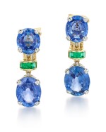 BULGARI | PAIR OF SAPPHIRE AND EMERALD EARRINGS