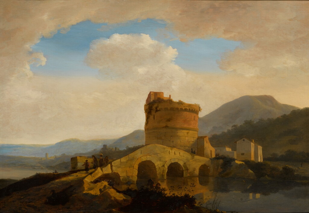 View full screen - View 1 of Lot 77. ADRIAEN VAN EEMONT | View of the Lucano Bridge crossing the Anio River, with the Tomb of the Plautii.