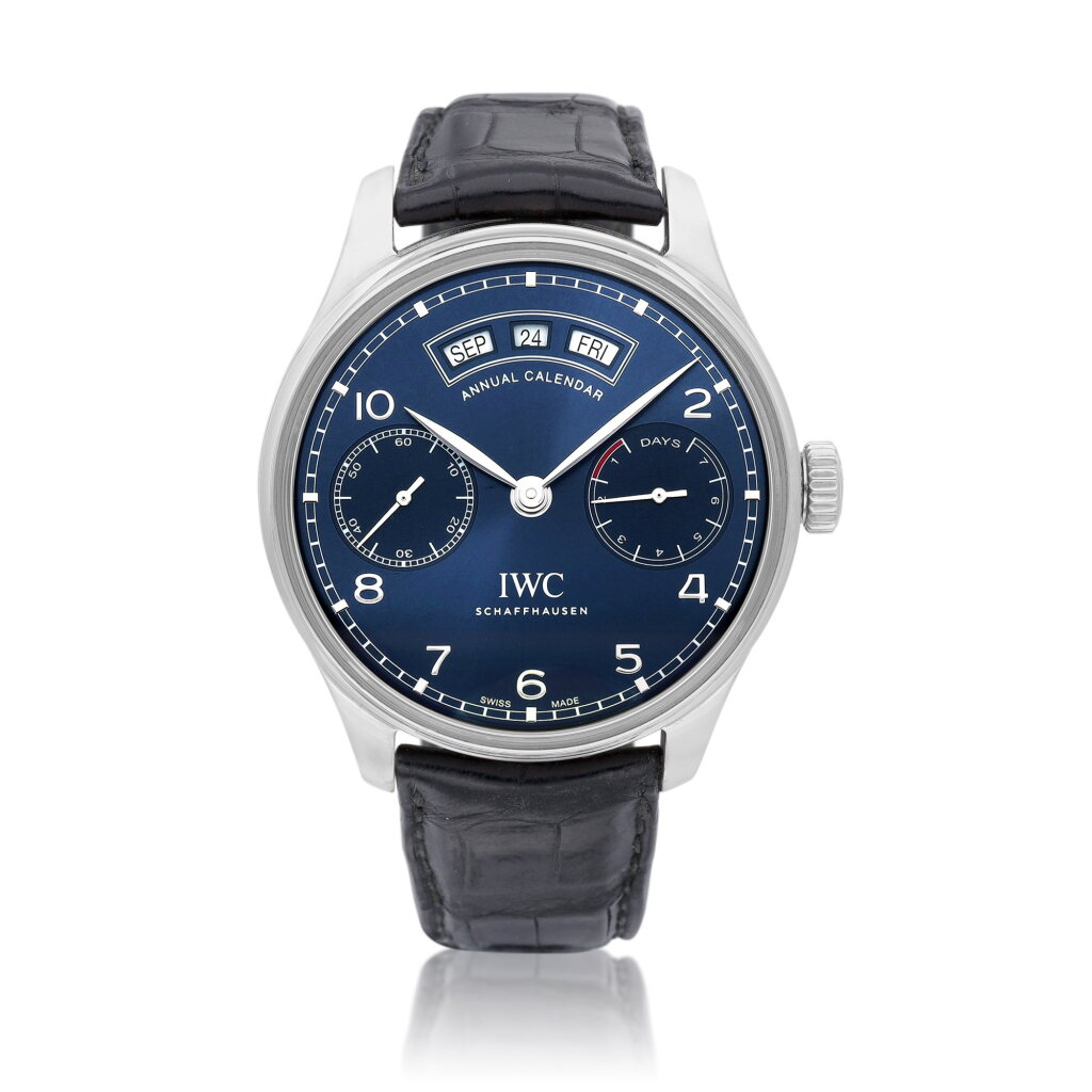 View full screen - View 1 of Lot 8134. Portugieser Annual Calendar, Reference IW503502 | A stainless steel annual calendar wristwatch with day, date and 7 days power reserve indication, Circa 2018 | 萬國 | 葡萄牙系列年曆 型號IW503502 | 精鋼年曆腕錶,備日期、星期及7日動力儲備顯示,約2018年製.