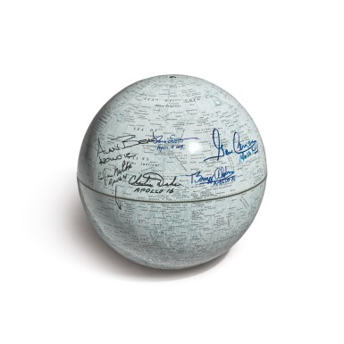 View full screen - View 1 of Lot 31. LUNAR GLOBE. REPLOGLE LUNAR GLOBE. USA, CA 1972. SIGNED BY SIX MOONWALKERS, ONE FROM EACH MISSION.