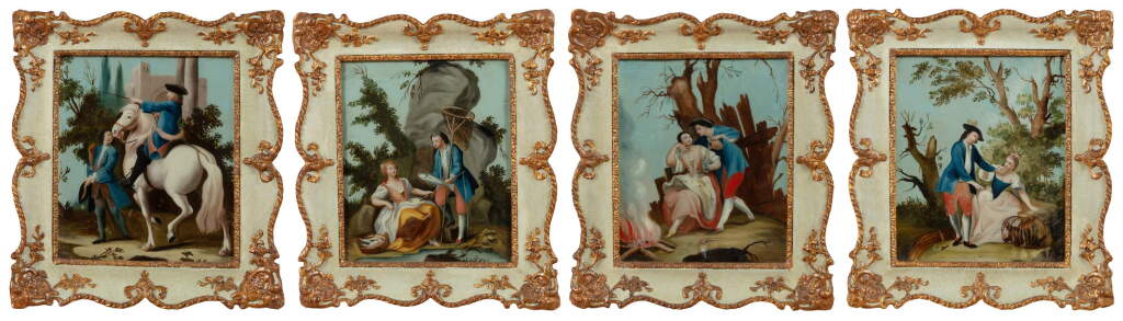 View full screen - View 1 of Lot 1151. A set of four reverse glass paintings, Austria, late 18th century.