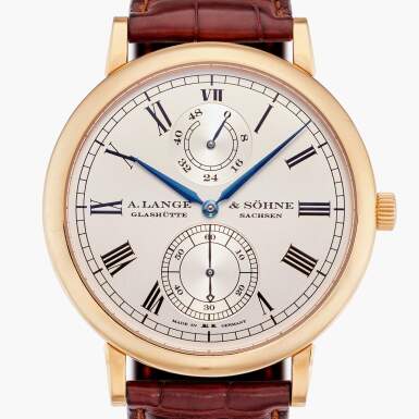 View full screen - View of Reference 304.047 Grosse Langematik Gangreserve 'Wempe Edition' | A limited edition pink gold automatic wristwatch with power reserve indication, Circa 2005.