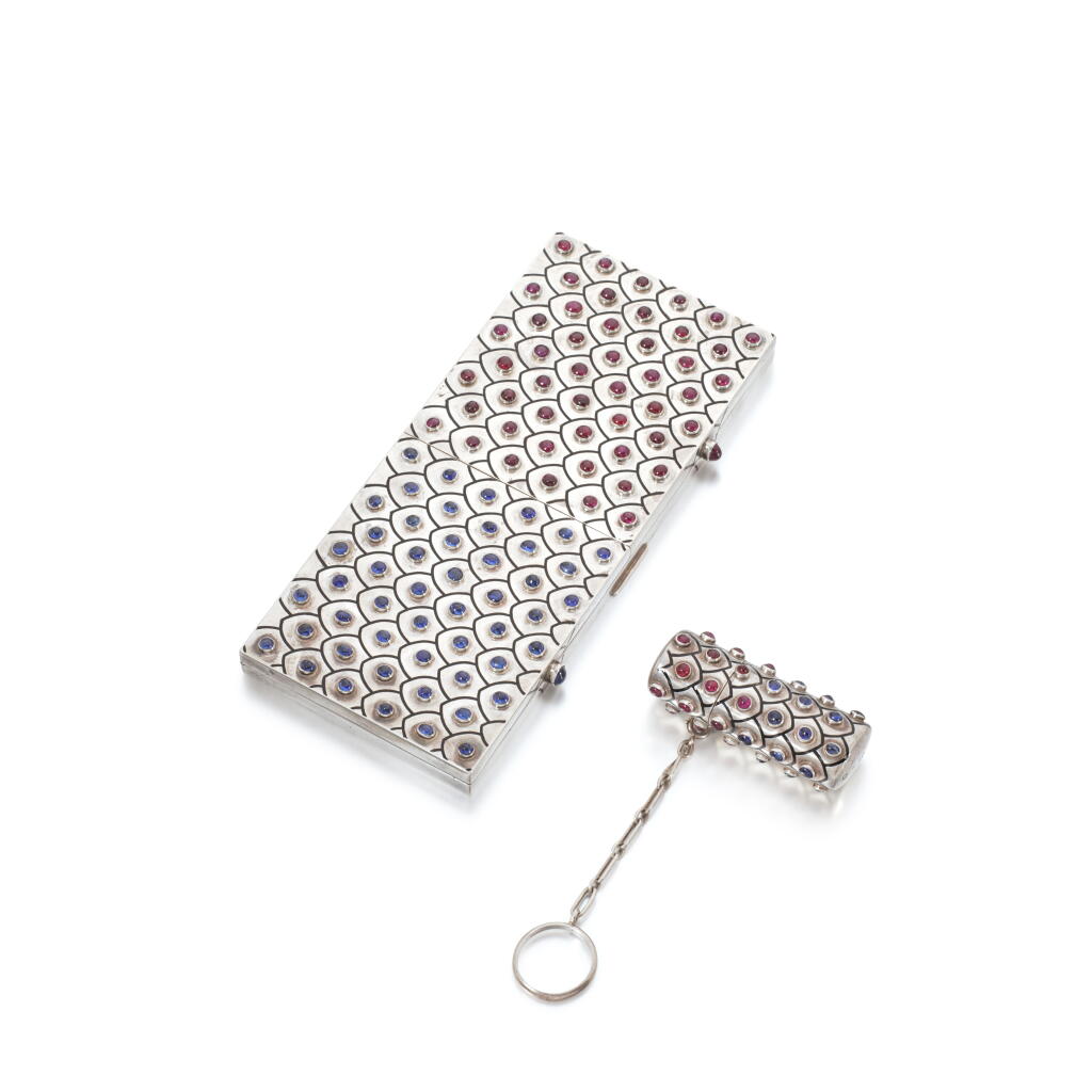 View full screen - View 1 of Lot 1068. Ruby, sapphire and enamel vanity case and a lipstick holder, circa 1938.