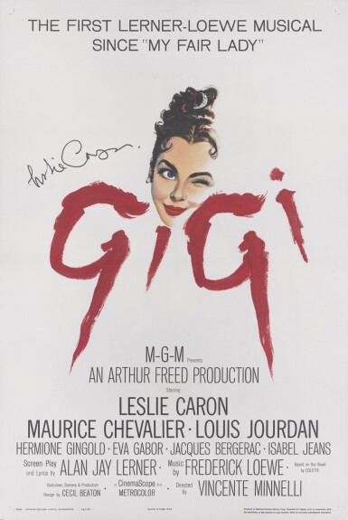 View full screen - View 1 of Lot 135. GIGI (1958) POSTER, US, SIGNED BY LESLIE CARON.