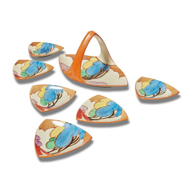 View full screen - View 1 of Lot 1147. A Clarice Cliff 'Autumn'-Pattern Bon-bon Set, circa 1930.